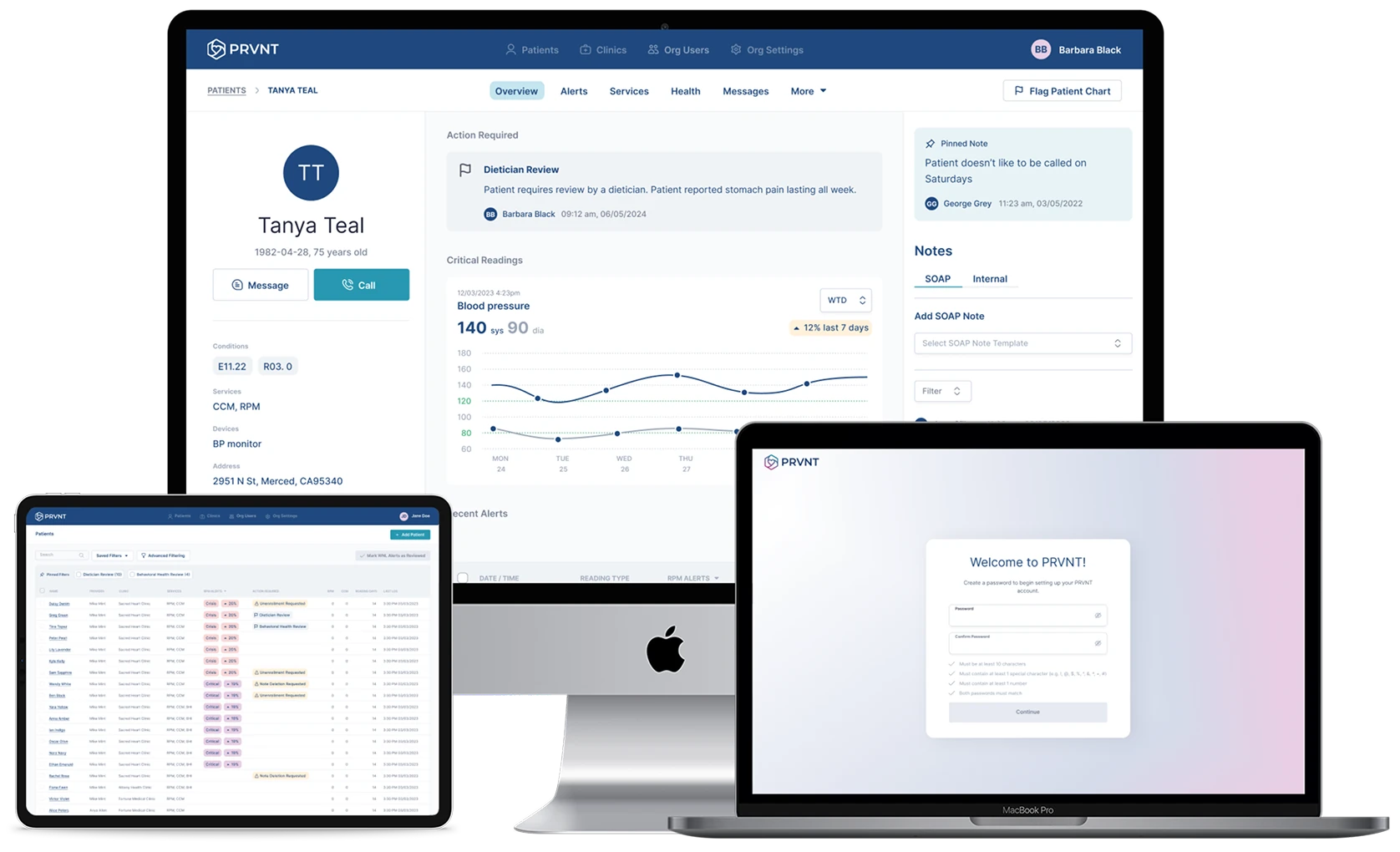 PRVNT remote-care platform across desktop and mobile